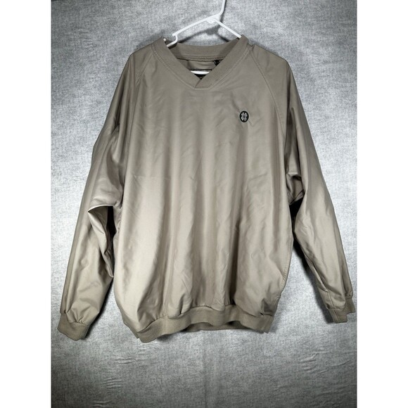 North End Khaki Golf Jacket Pullover Windbreaker Mens Size L V Neck Long Sleeve - Picture 1 of 6